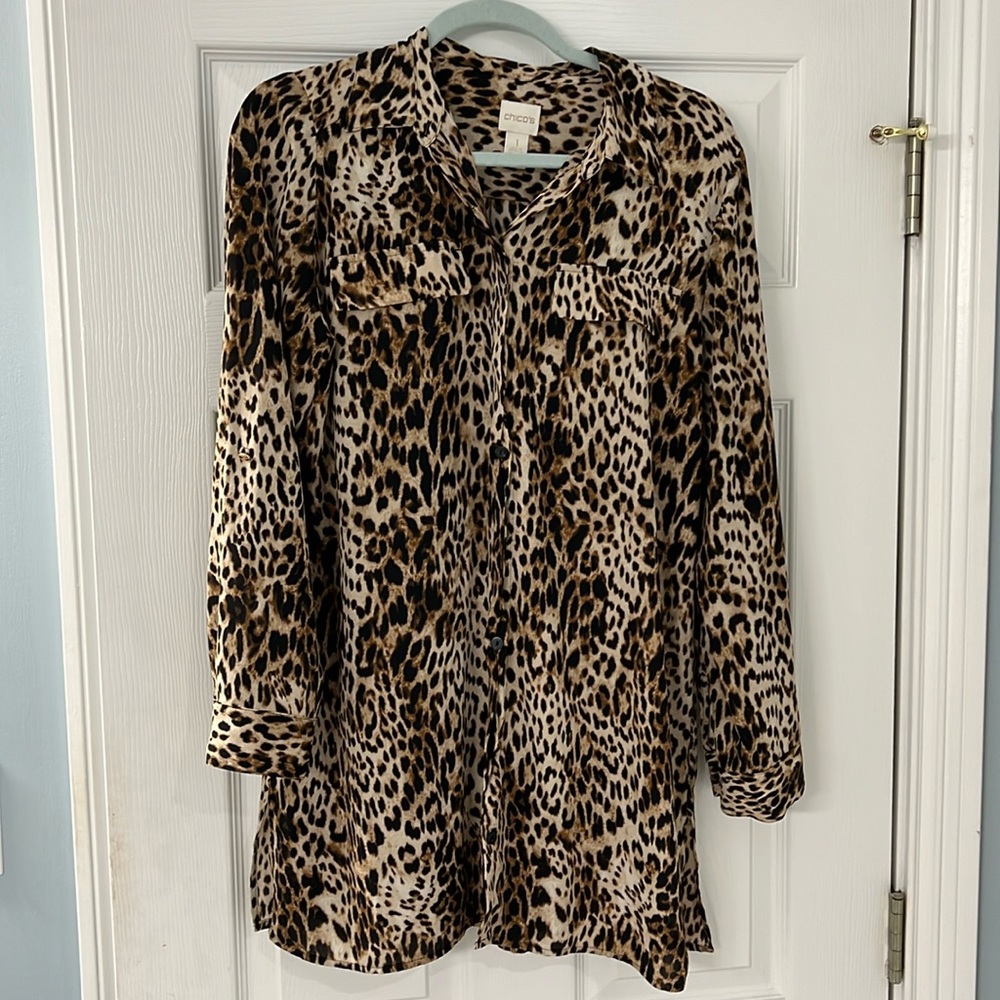 Chico’s leopard print button down shirt, size 1